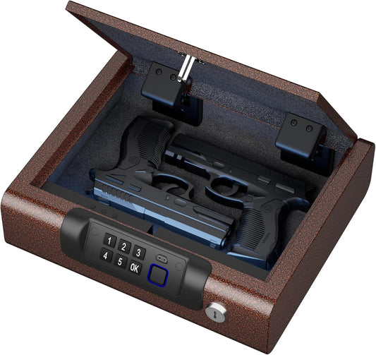 Gun Safe,Biometric Gun Safe for Pistols 3-Ways unlock Fingerprint Digital PIN Key Unlock with Voice, Lock box for Cloakroom living room Bedroom Nightstand and Car BILLCONCH - Antique Bronze