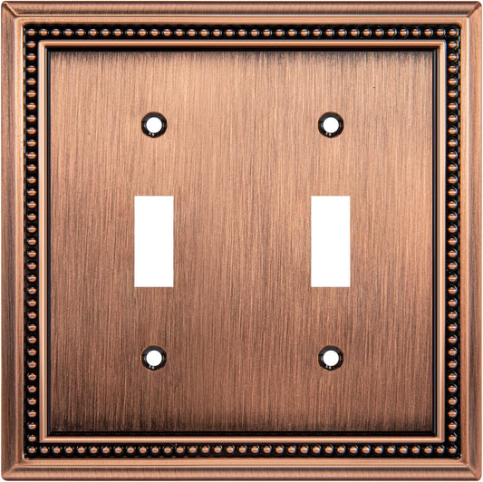 Henne Bery Sunken Pearls Heavy Duty Decorative Wall Plate Switch Plate Outlet Cover (Double Toggle, Antique Copper)