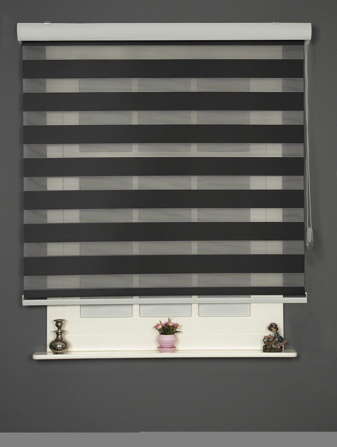 Shadesu Custom Size Zebra Blinds for Windows, 35" W x 72 H, Black, Dual Layer Free-Stop Zebra Shades, Light Control for Day and Night, Sheer Blinds for Indoor Windows, Bedroom, Kitchen