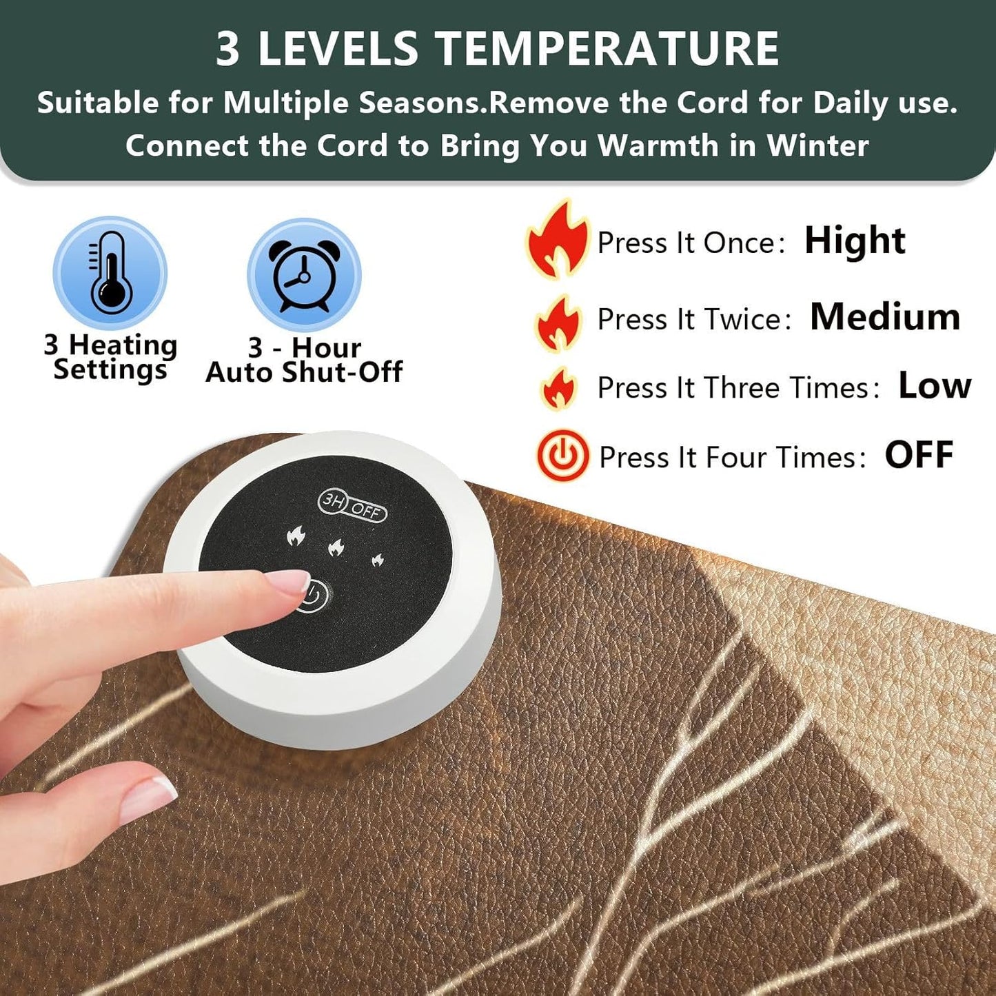 Heated Desk Pad Mouse Pad 31.5x13 Inch PU Leather Desk Mat with 3 Heat Levels Large Mouse Gaming Computer Laptop Mat Boho Brown Pattern