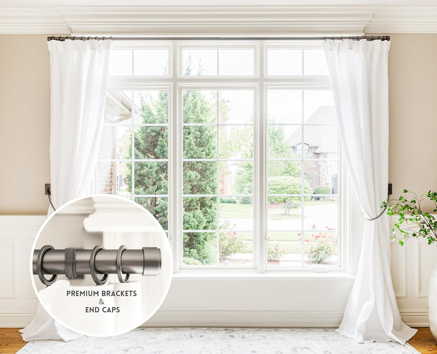 BlastHome® Non-Adjustable Luxury Curtain Rods for Windows, 1 ¼” Rod Set, 7 foot Fixed Length (Two Rods Connect for a Seamless Look), Matte Graphite