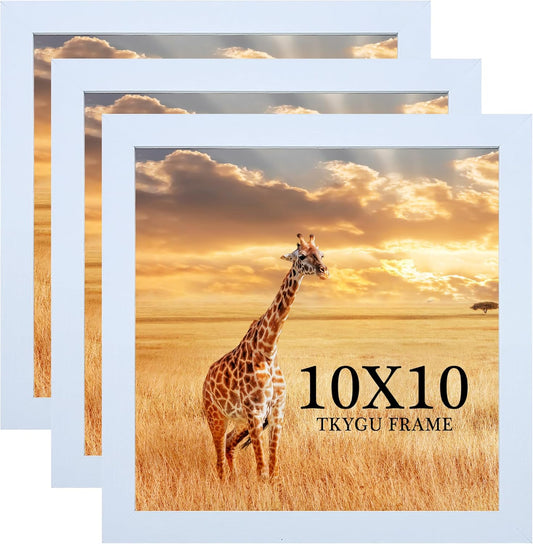 10x10 Picture Frame Set of 3, white Wooden Frame 10 by 10 Square Wall Gallery Poster Photo frame with Durable Shatter Resistant Plexiglass for Wall Hanging best gift
