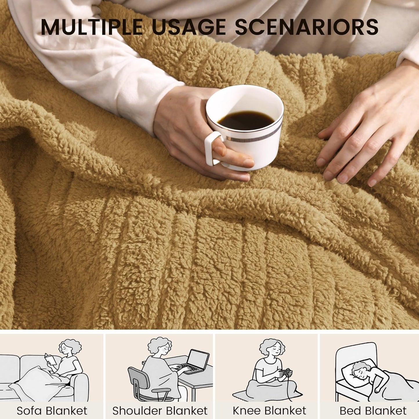 Heated Blanket Electric Blanket Twin - Fast Heating Blanket Throw Double Sided Sherpa Ultra Soft Cozy with 10 Heating Levels & 2-10 Hours Auto Off, Mashine Washable, 62 x 84 Inches, Camel