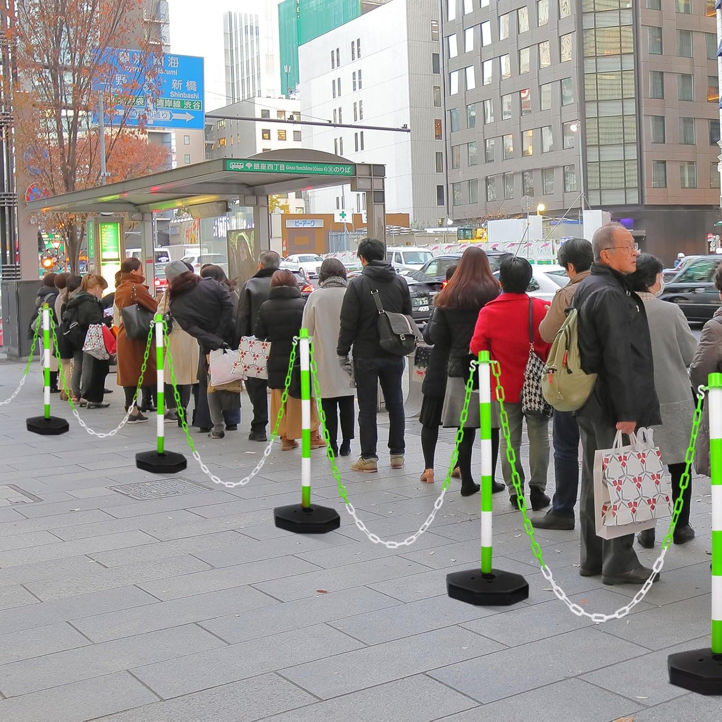 Amylove 9 Packs Traffic Delineator Post Cone with Base, Traffic Cones Safety Cones Caution Cones Plastic Stanchion Chain Safety Barriers with 6.6 Feet Link Chain and S Hooks for Parking Lot (Green)