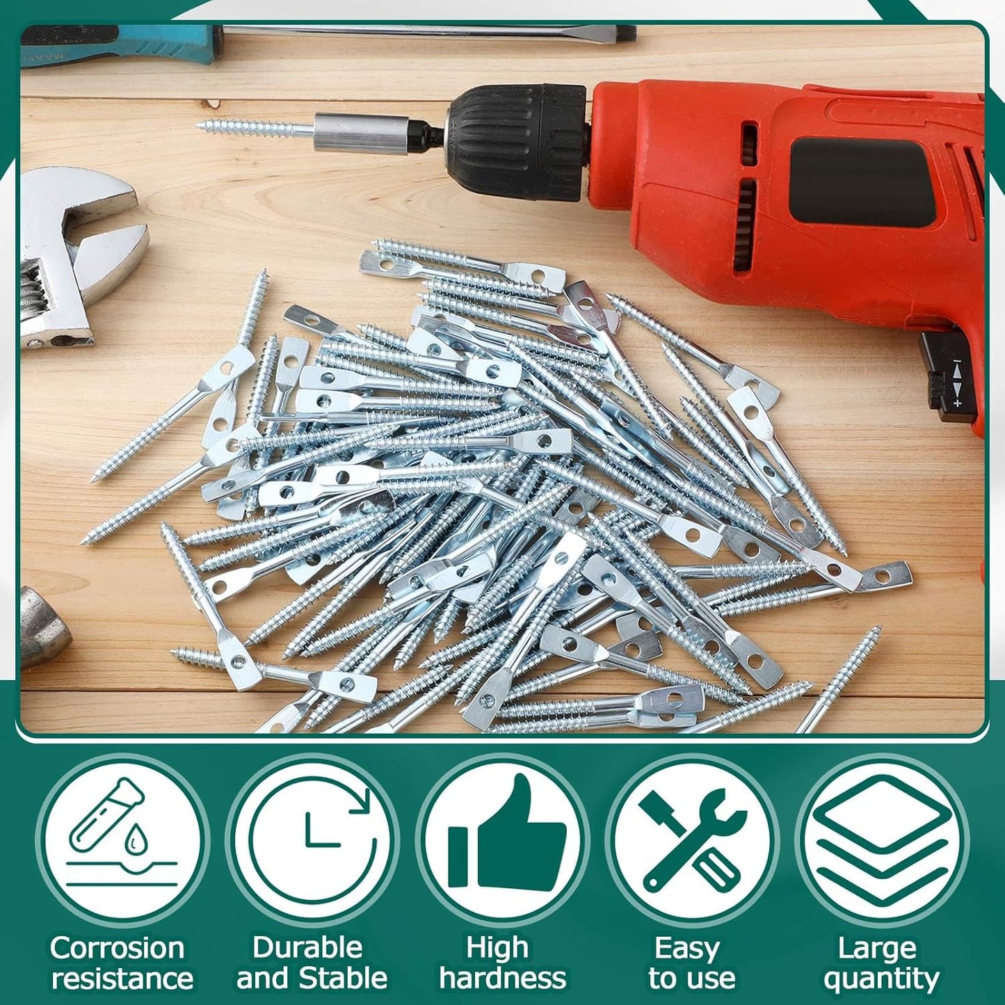 100 Pcs Eye Lag Screws and 1 Pcs Driver Set, 1/4 Inch x 3 Inch Eye Lag Wood Screws Zinc Plated 2-5/8 Inch Quick Install Bit Kit for Use with Attaching Hanger Wire to Ceiling Joists
