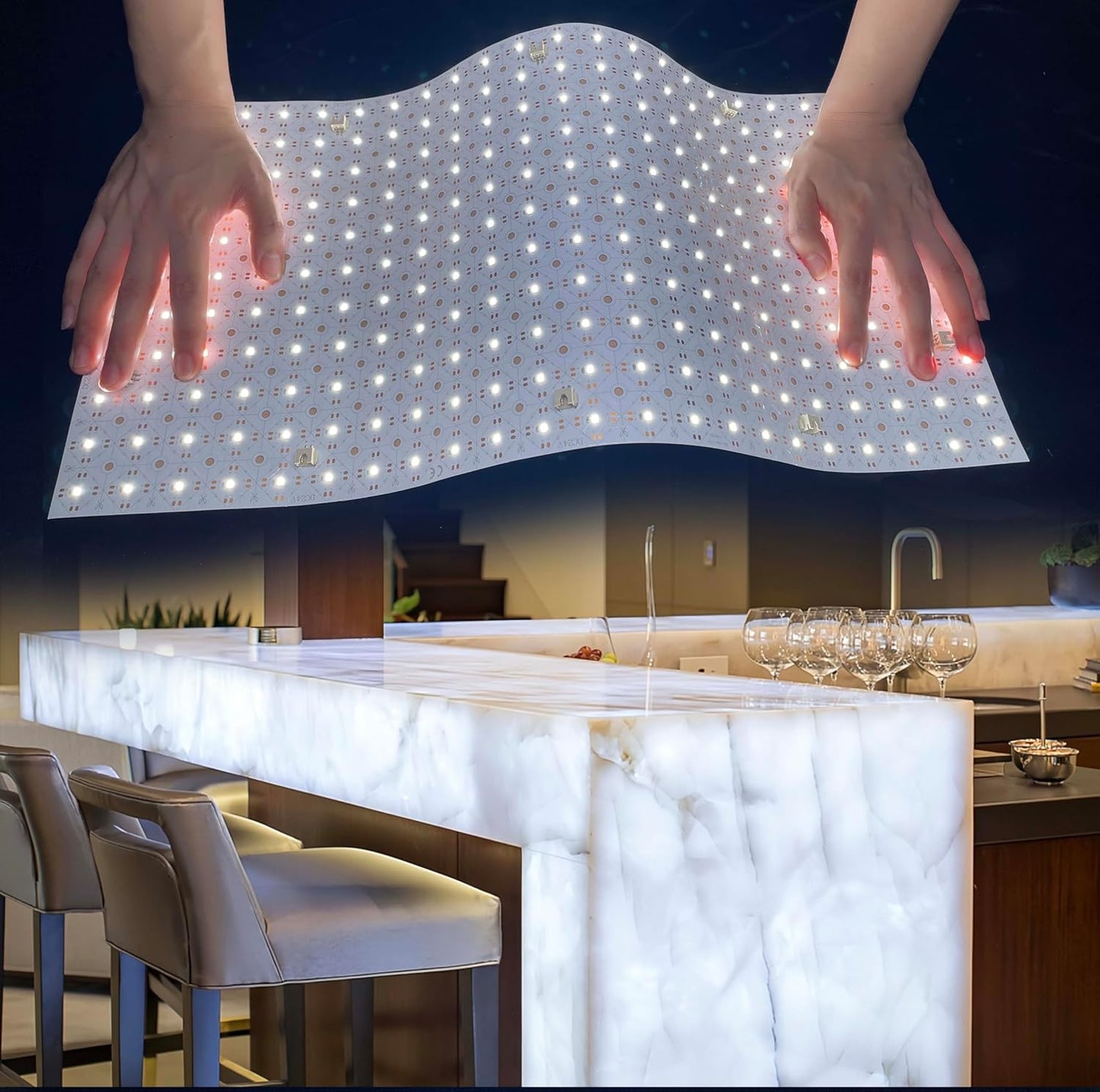 1-Pack LED Backlight Sheet 24V 36W 6000K White, 19.3X9.6 inches Each Unit, Dimmable Flexible LED Panel Sheet for Backlit Translucent Stone/Marble/Onyx/Quartz Countertops Walls