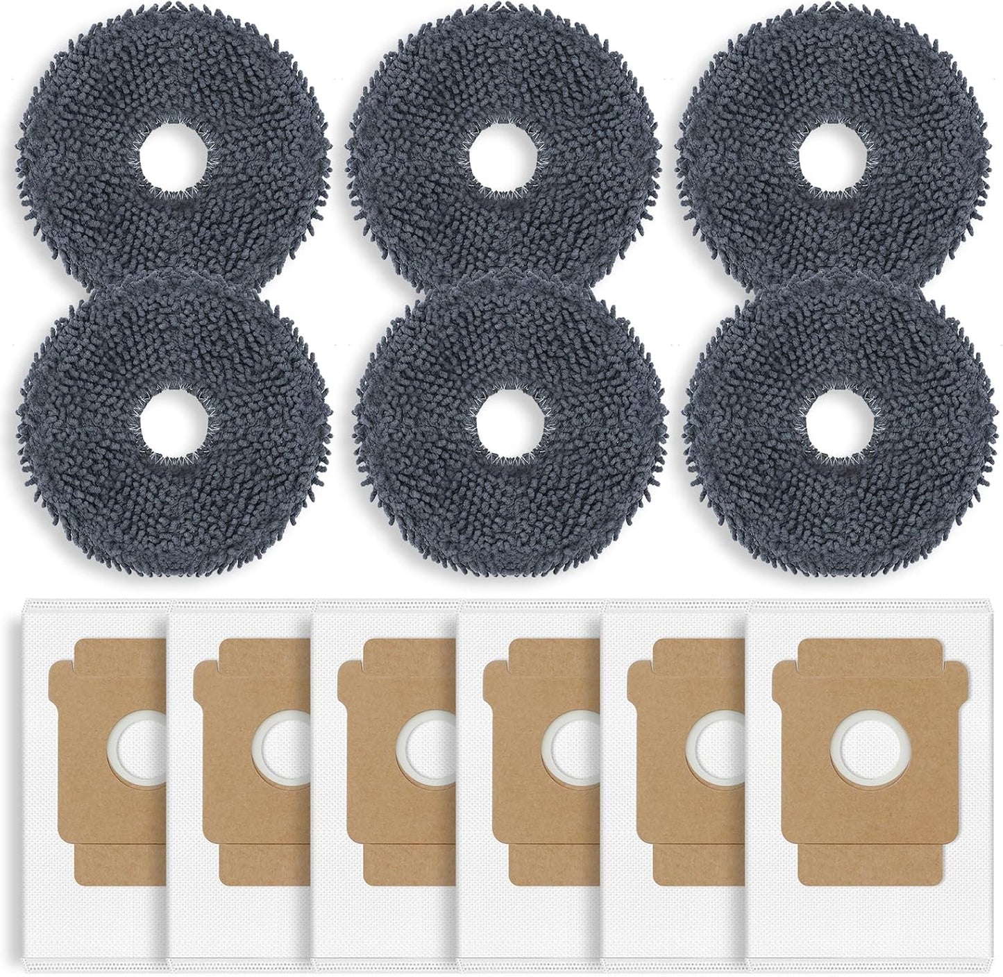 12 Pack Replacement Parts Dust Bags Mop Pads for iRobot Roomba Plus 405 Combo/ 505 Combo Robot Vacuum, 6 Dust Bags, 6 Mop Pads