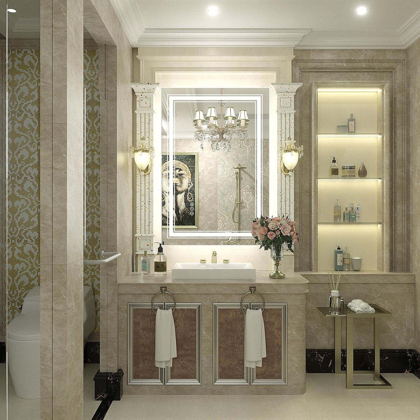 24x36 LED Bathroom Mirror with Lights, LED Dimmable Vanity Mirror for Wall, Backlit and Front Lighted Mirror, Anti-Fog, Shatterproof (Horizontal/Vertical)