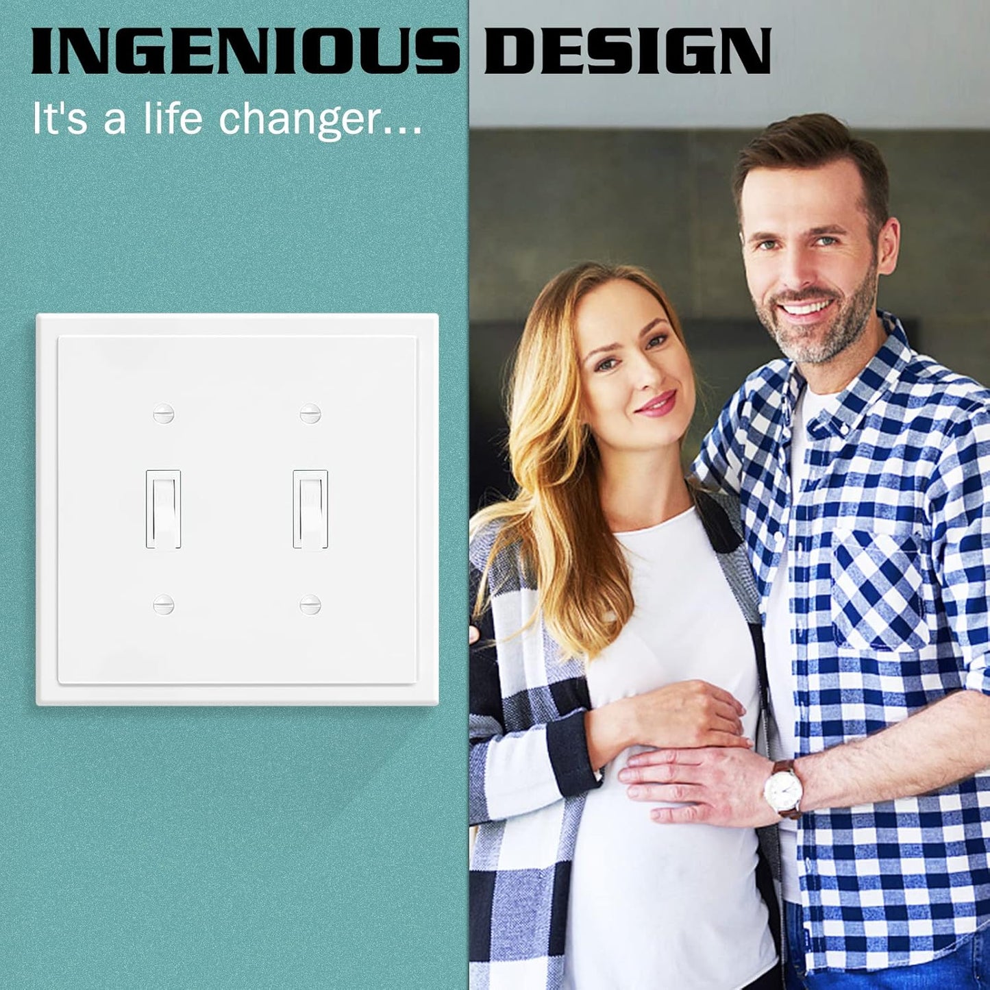 2-Gang Modern Edge Decorative Wall Plate Cover Switch Outlet Double Toggle Electrical Faceplate for Light Switches, Smart Switch, GFCI, Dimmers, Receptacle, USB Outlet (4 Pack, Double Toggle)