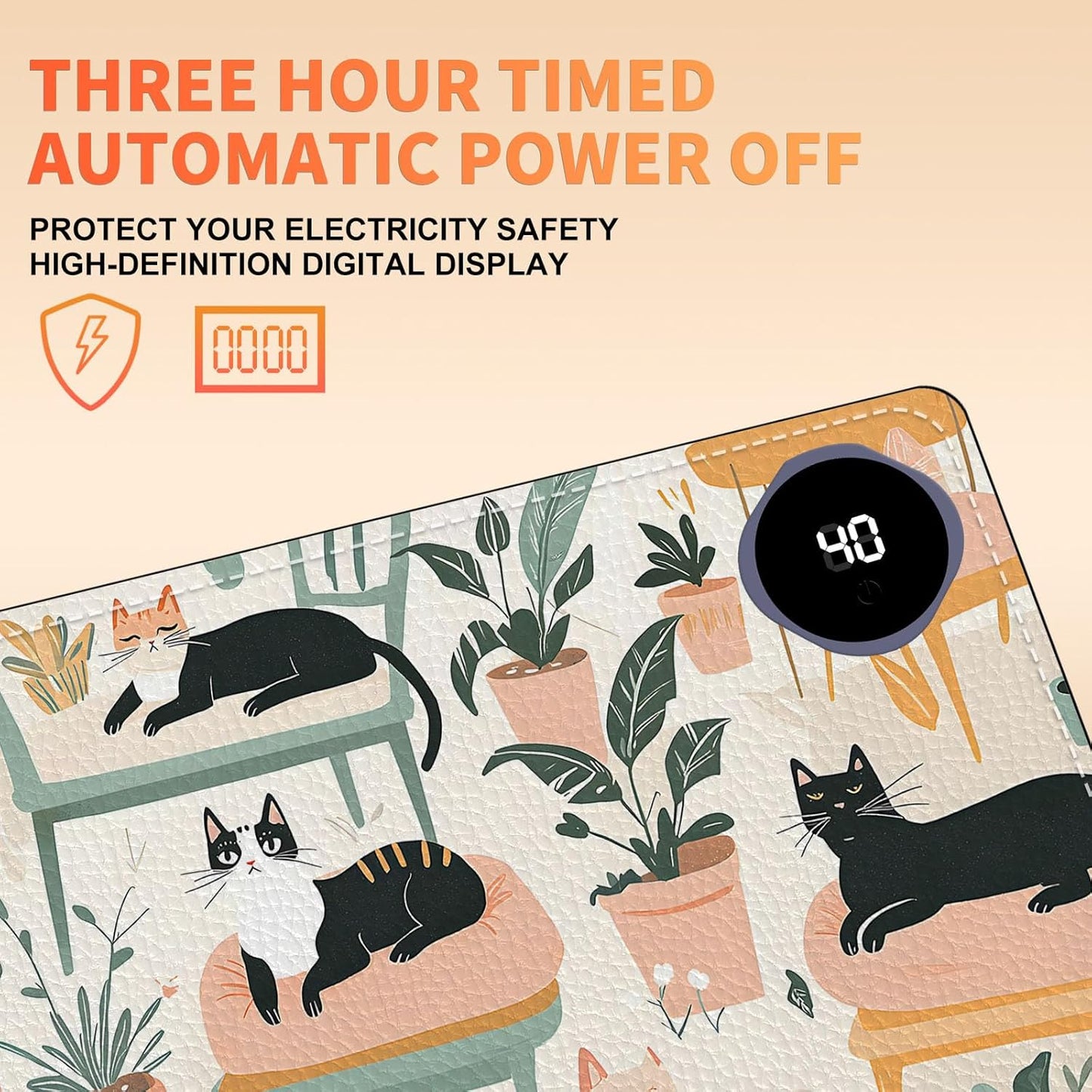 Heated Mouse Pad, Warm Desk Pad, Keyboard Mat 23.6 x 14 Inch Large Size Intelligent Fast Heating, 3 Speed Adjustable, Timed Auto Power Off for Game Office Home, Cartoon Cat Bed