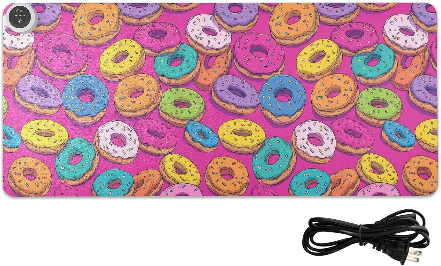 Heated Desk Pad Mouse Pad 31.5x13 Inch PU Leather Desk Mat with 3 Heat Levels Large Mouse Gaming Computer Laptop Mat Cute Donuts Colorful