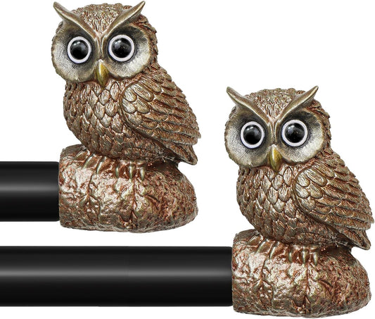 2 Pack Vintage Decorative Black Curtain Rods for Windows 28 to 48 Inch Adjustable Heavy Duty 1'' Diameter Curtain Rod with Owl Finials for Bedroom Living Room Kitchen Farmhouse (18-60'')