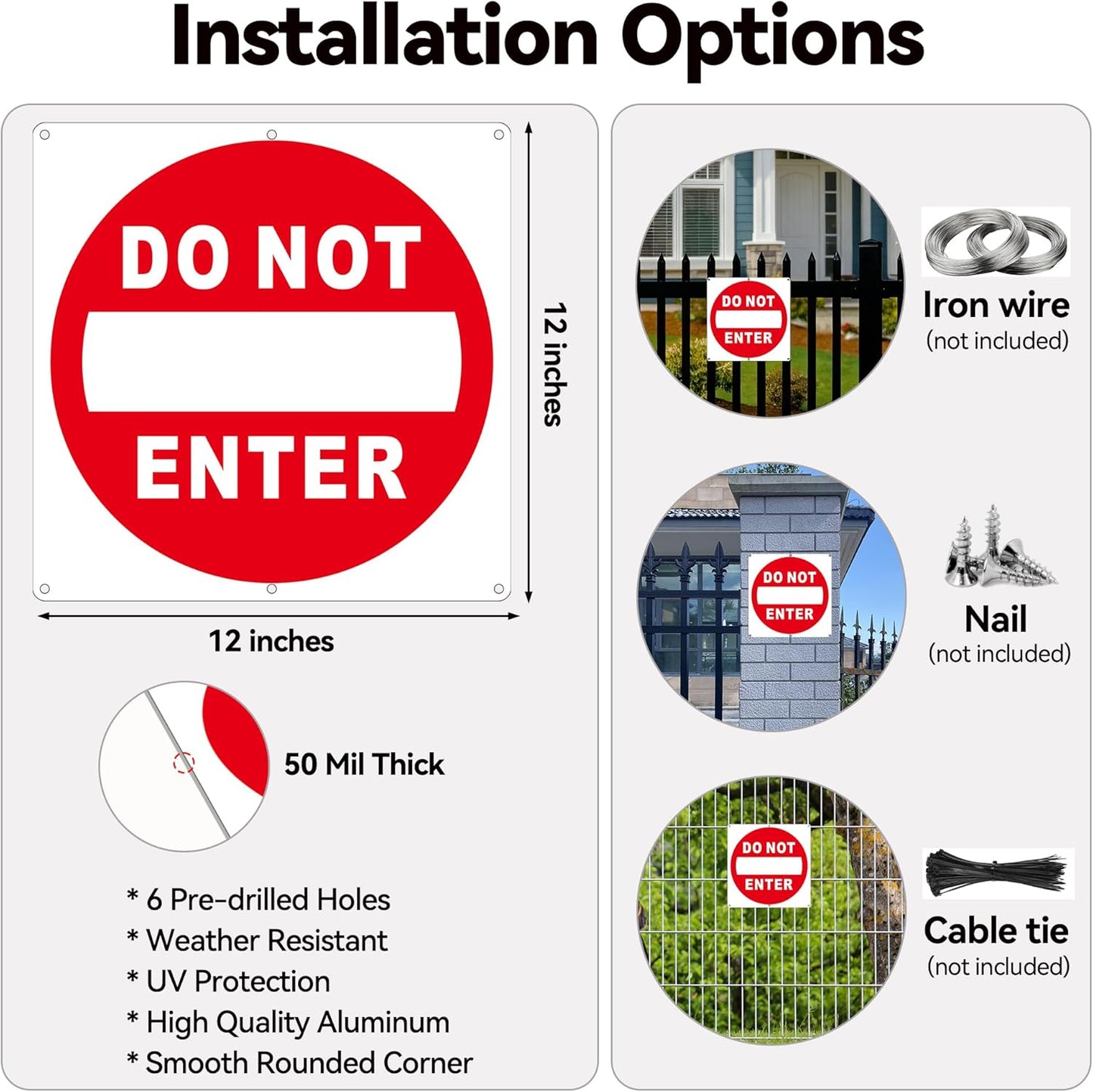 (2 Pack) Do Not Enter Sign, 12x12 Inches Keep Out No Entry Signs, Aluminum Reflective Do Not Enter Metal Signage, Weather Resistant and Easy to Install (White and Red)