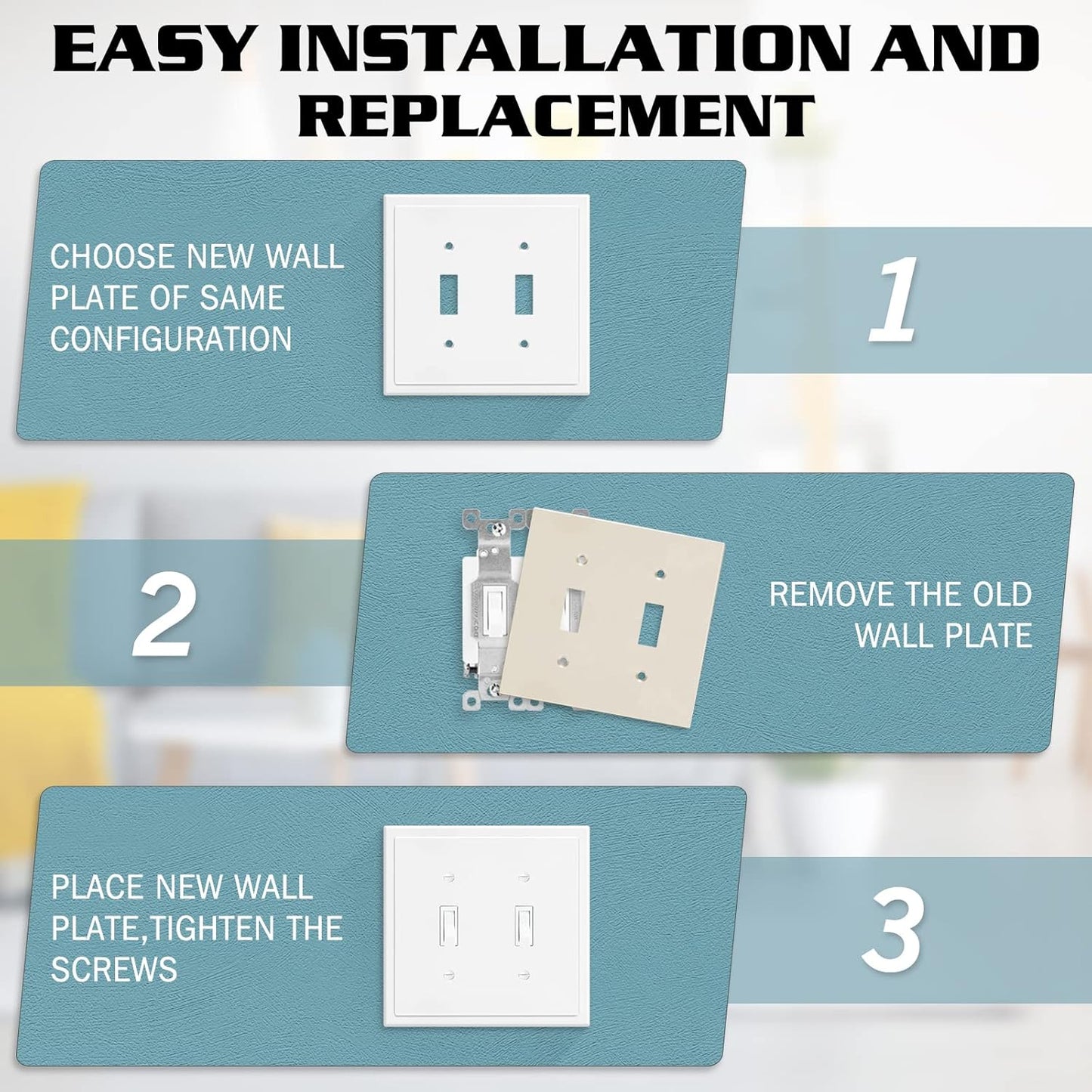 2-Gang Modern Edge Decorative Wall Plate Cover Switch Outlet Double Toggle Electrical Faceplate for Light Switches, Smart Switch, GFCI, Dimmers, Receptacle, USB Outlet (4 Pack, Double Toggle)
