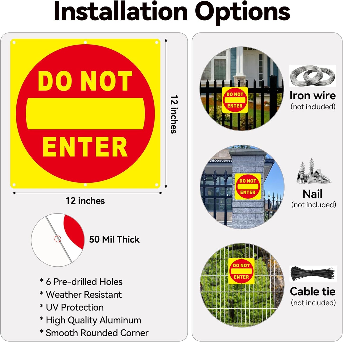 (2 Pack) Do Not Enter Sign, 12x12 Inches Keep Out No Entry Signs, Aluminum Reflective Do Not Enter Metal Signage, Weather Resistant and Easy to Install (Yellow and Red)