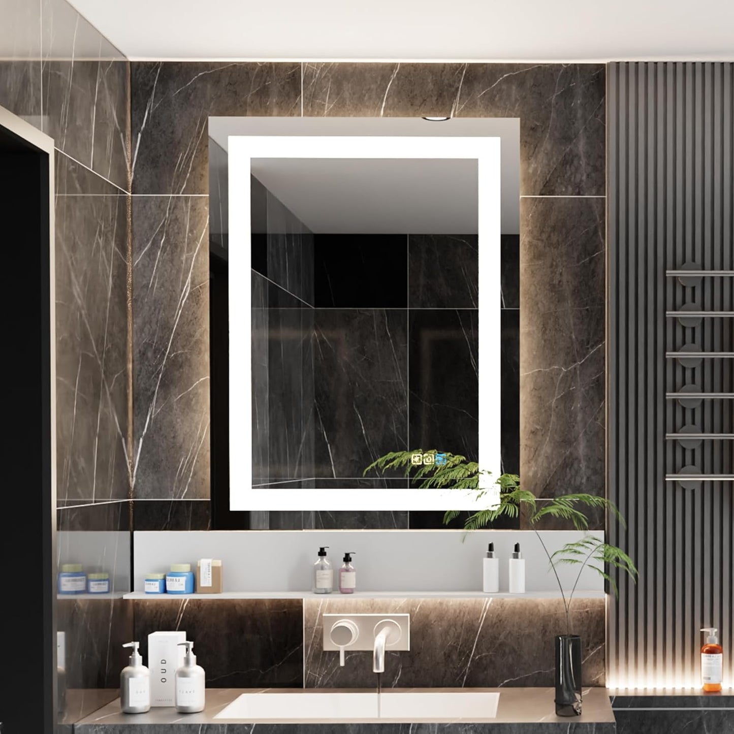 20 * 28inches LED Mirror, Smart Bathroom Mirror with Lights, Anti-Fog, Tempered Glass, 3 Colors Dimmable, Front and Backlit, CRI 90+, Wall Mounted, Memory