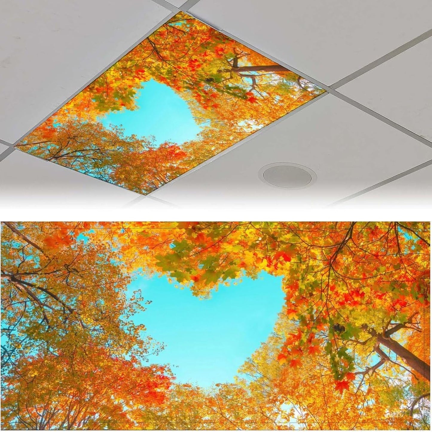 2PCS Fluorescent Light Cover for Ceiling Light Autumn Leaf Patten Magnetic Light Cover Shade Panel,Decorative Film Filter for Reducing Harsh Glare Flicker Home School Office Decorations