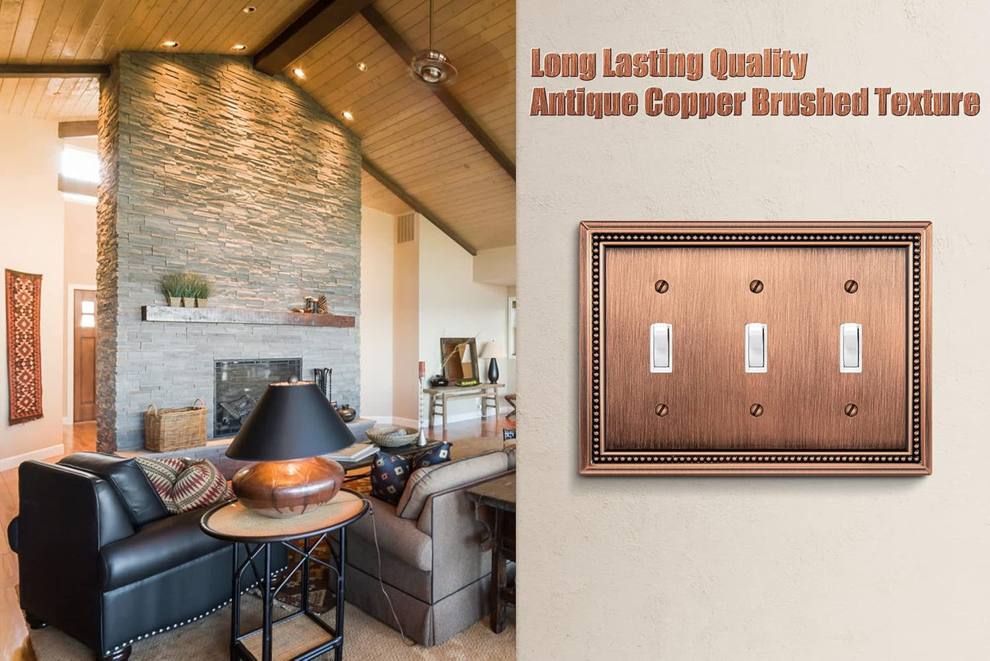 Henne Bery Sunken Pearls Heavy Duty Decorative Wall Plate Switch Plate Outlet Cover (Triple Toggle, Antique Copper)