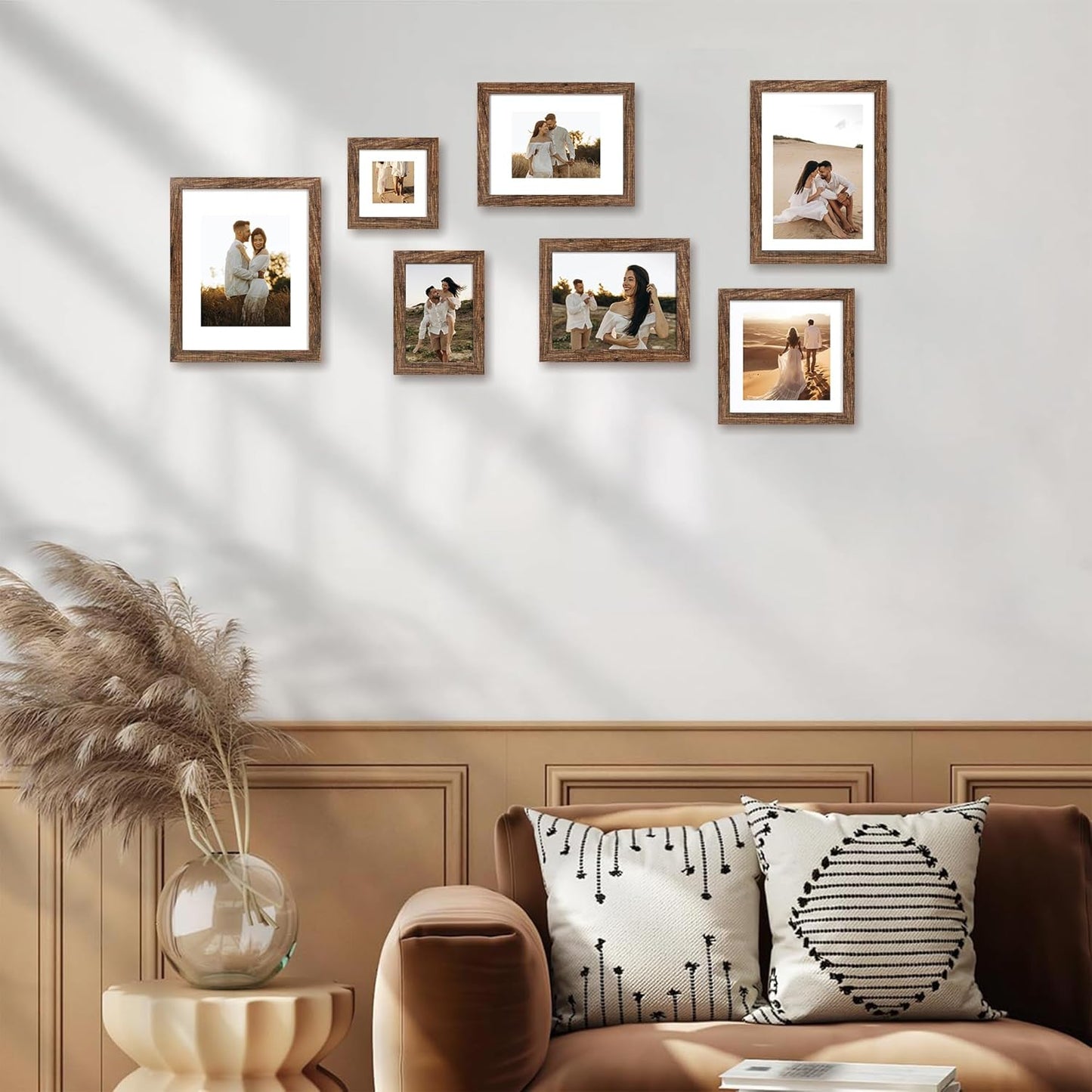 iRahmen 10x10 Picture Frame Set of 4 with Real Glass, Rustic Frames Display 8x8 Picture with Mat or 10 x 10 Without Mat, Wooden Square Photo Frame for Wall Mount and Tabletop Display