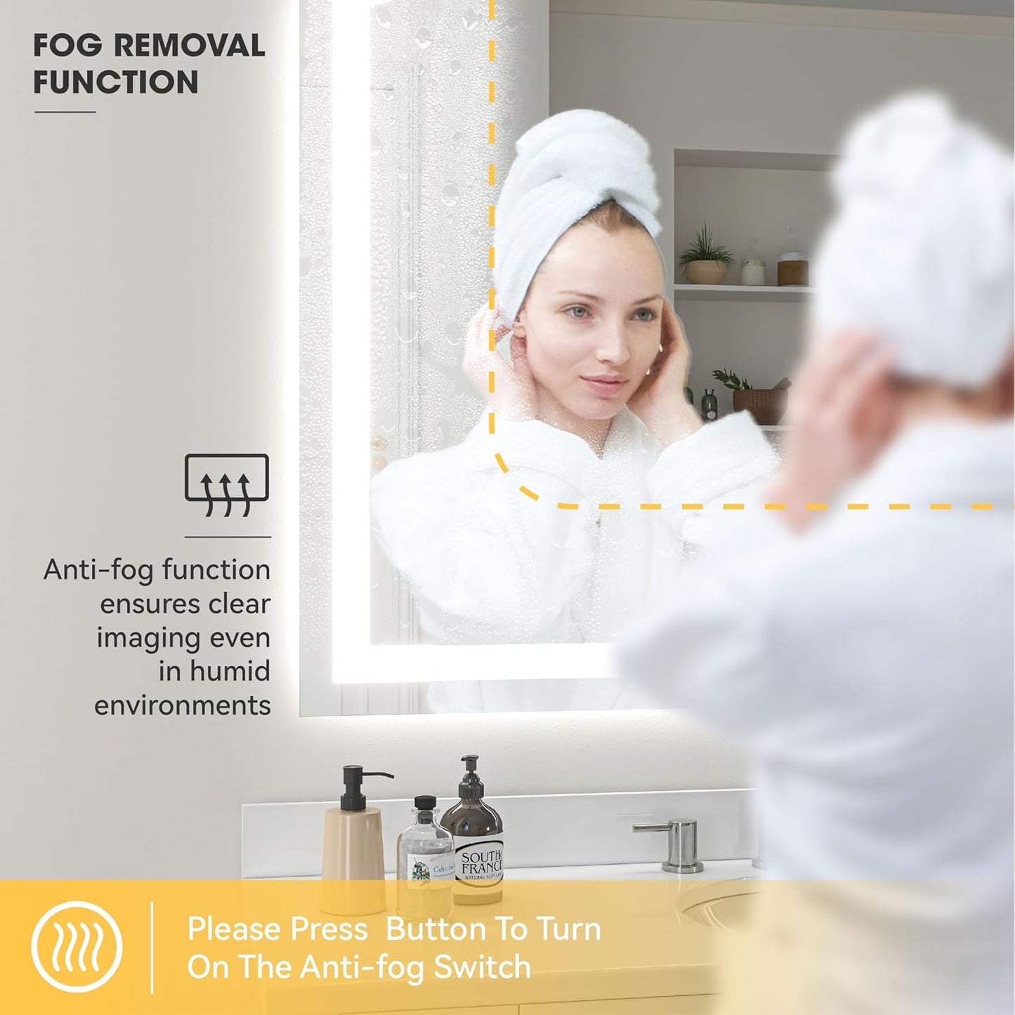Hasipu 60“ x 36" Arch LED Bathroom Mirror, Frontlit Wall-Mounted Vanity Mirror with Lights, Defogging, Smart Touch, Dimmable 3 Color Modes, Safety Shatterproof Glass Coating