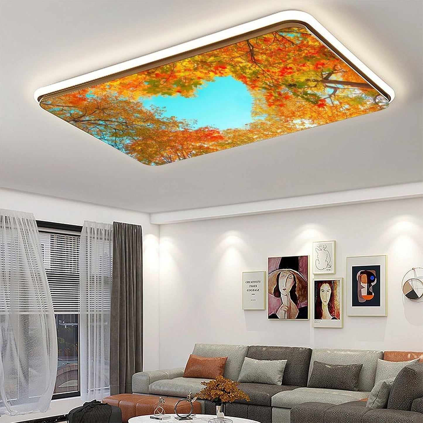 2PCS Fluorescent Light Cover for Ceiling Light Autumn Leaf Patten Magnetic Light Cover Shade Panel,Decorative Film Filter for Reducing Harsh Glare Flicker Home School Office Decorations
