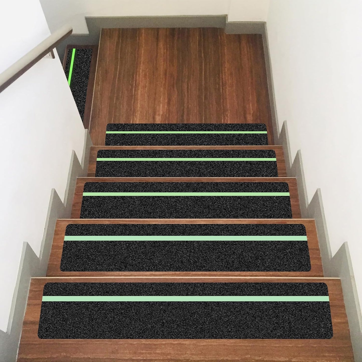 10 Pack 4” x 30” Anti Slip Traction Treads with Glow in The Dark Stripe, Outdoor Waterproof Non Skid Pre-Cut Tape with Roller, High Traction Friction Abrasive Adhesive for Stairs Step