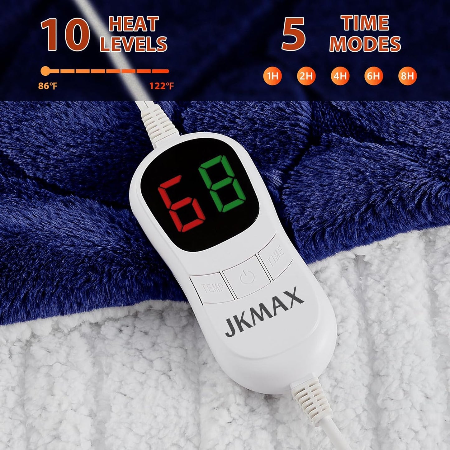 Heated Electric Blanket- Electric Throw Blanket 84"x90" for Bed-5 Heating Levels& 4 Hours Auto Off for Couch Home Office - Soft Faux Fur Fabric for Full Body(Blue)