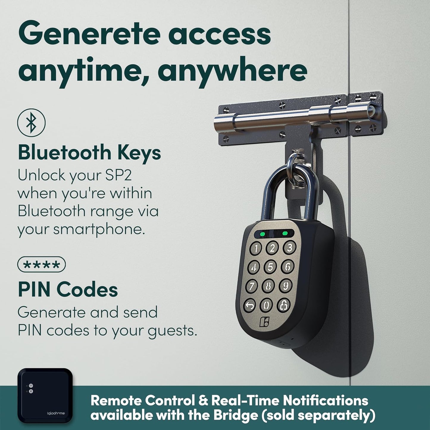 igloohome New Smart Padlock 2 (SP2) 2-Pack, The Toughest Smart Padlock – Generate Access from Anywhere with The Mobile app (iOS/Android) – No WiFi Needed, Waterproof & Rechargeable
