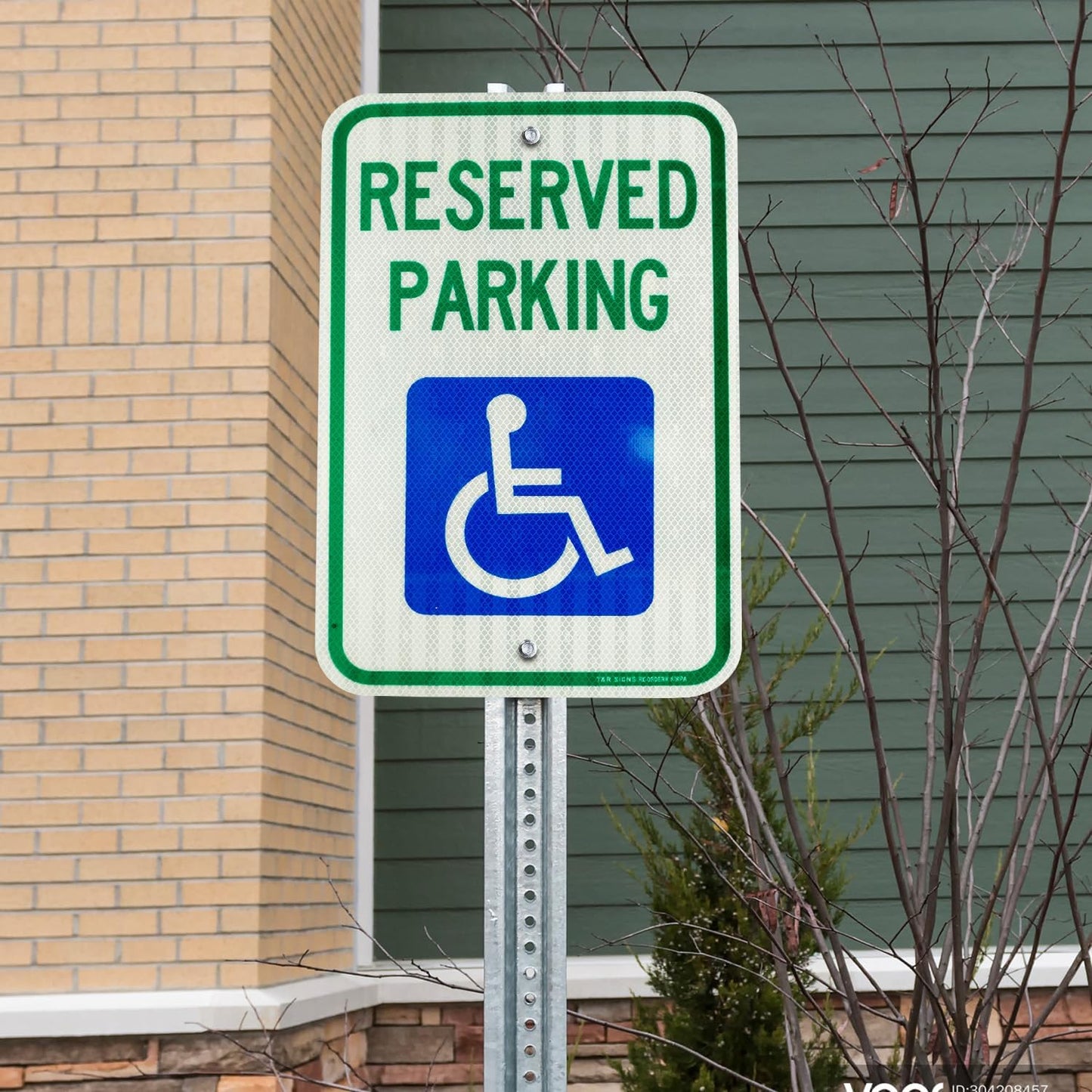 (4 Pack) Handicap Parking Sign, Reserved Parking Sign, Large 18" x 12" Engineer Grade Reflective Sheeting, Rust Free Aluminum, Weather Resistant, Waterproof, Fade Resistant, 2 Pre-drilled Holes