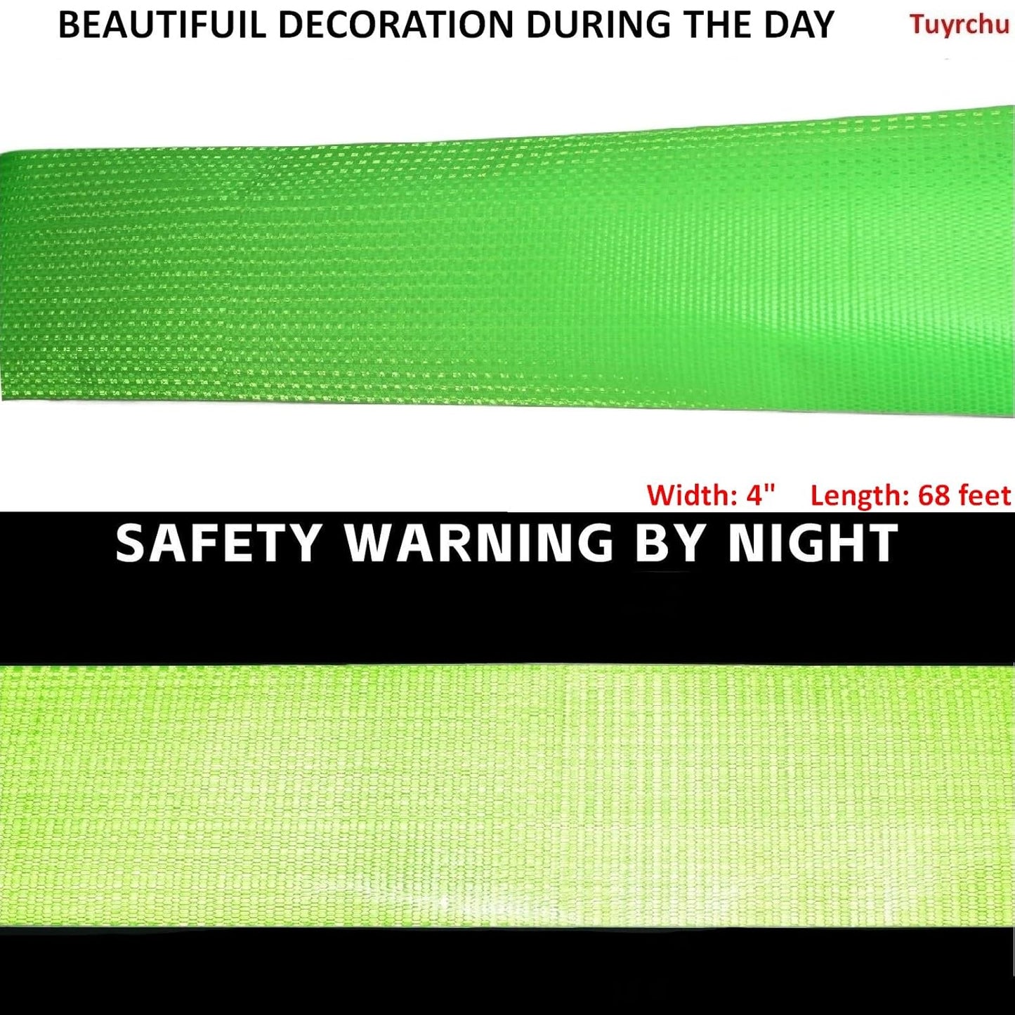 Green Reflective Tape Outdoor Waterproof 4 inch Wide, High Visibility Warning Safety Industrial Marking Tape (68 feet)