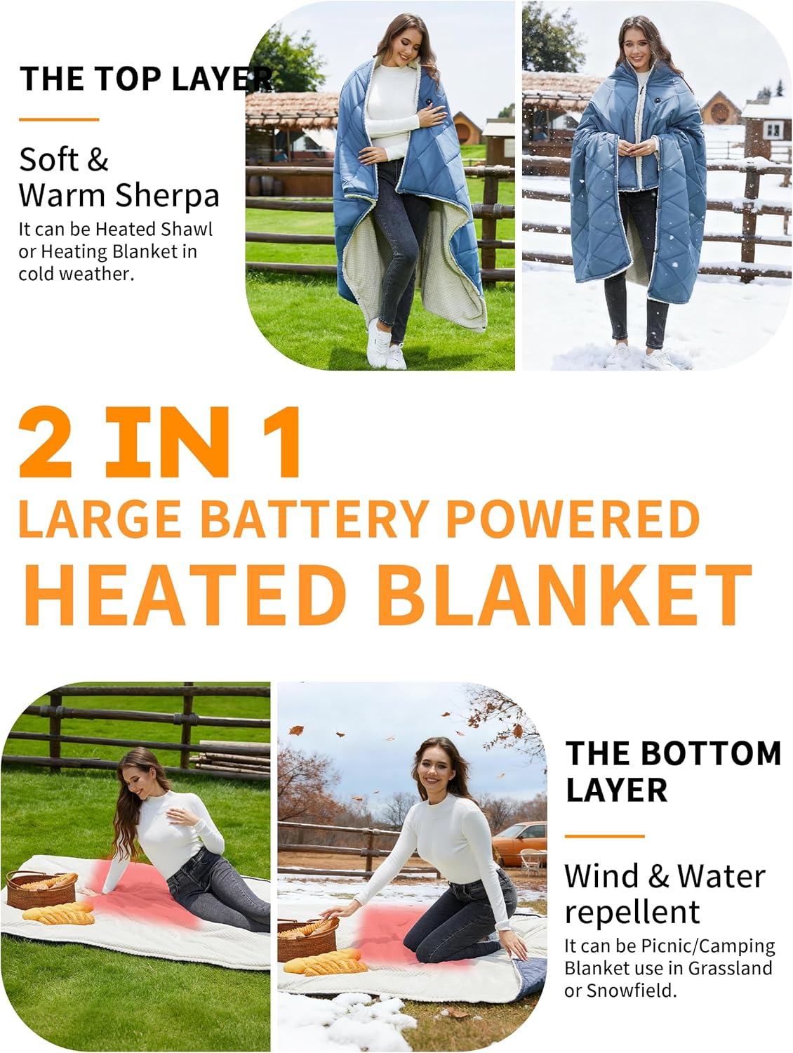 Heated Blanket Battery Operated,12V Heated Shawl Throw Blanket,Cordless heating pad with 15000 battery,Wearable Heated Blanket,Sherpa Lining,3 Heating Set for Car,Camping,Backpacking,Hiking,Travel
