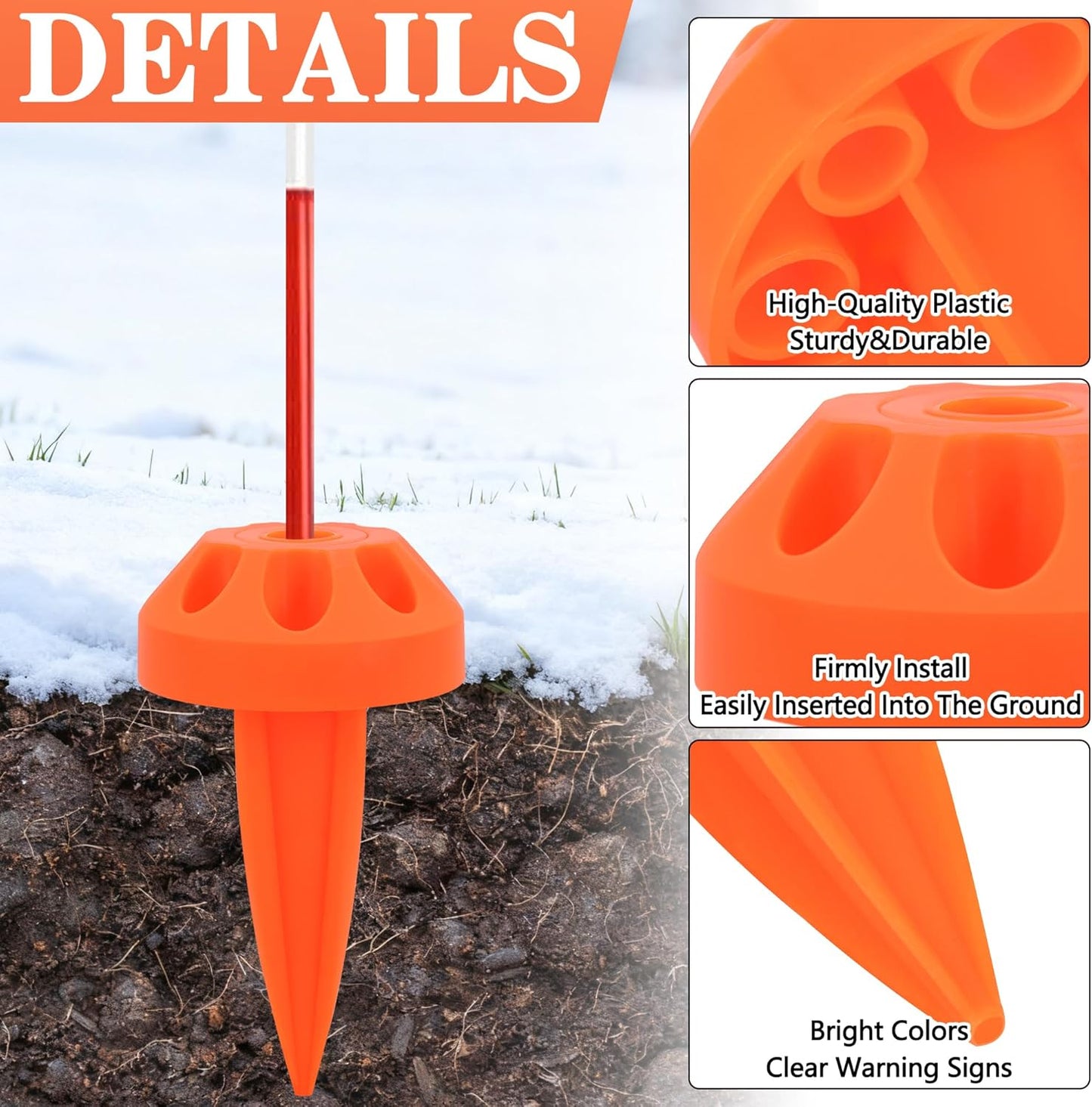 15 Pcs Driveway Marker Mount Stakes, Orange Reflective Mount Stake, Snow Ground Spike Stake for Driveways Pathways Walkways Parking Lot Ski Run Residential Property