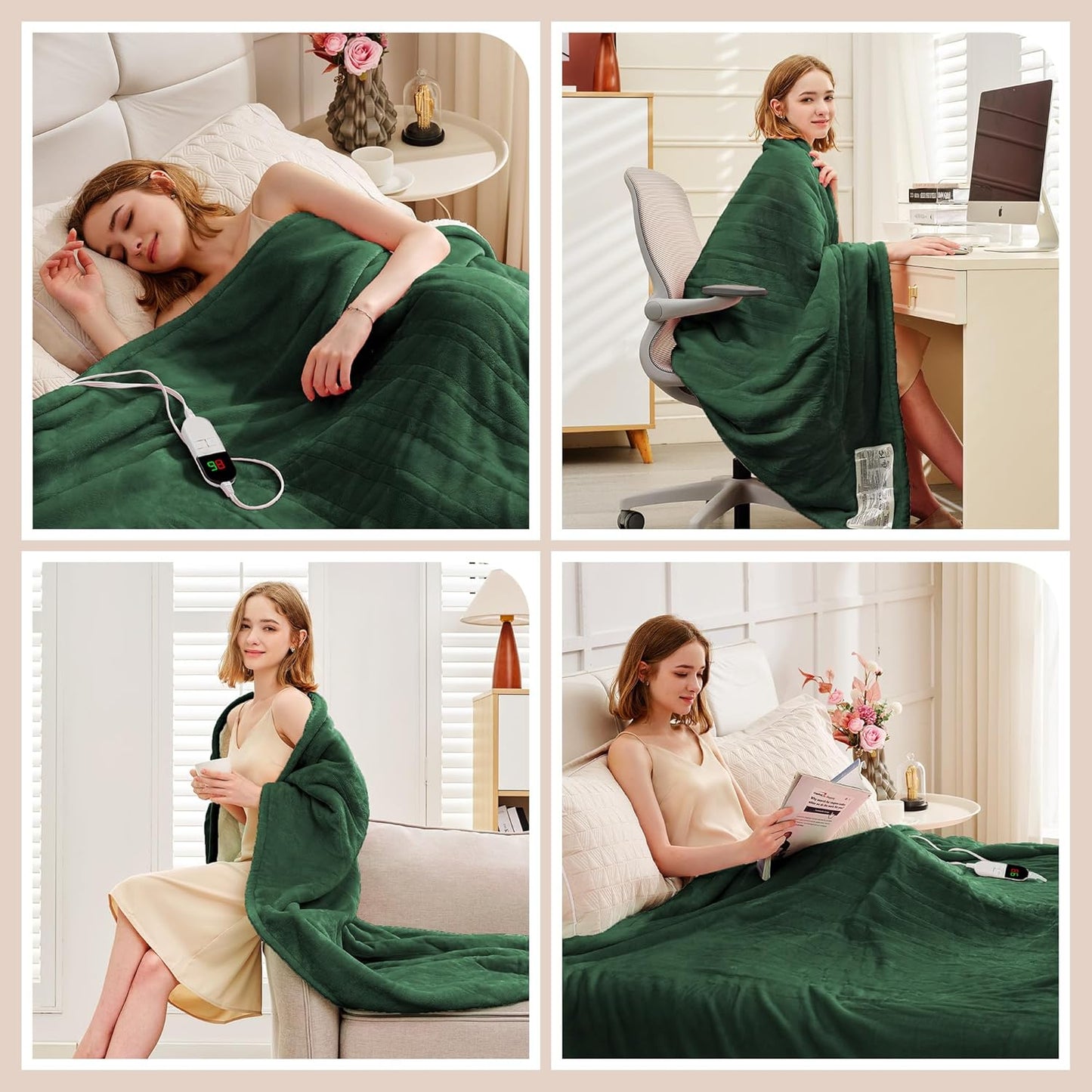 Heated Throw Blanket 50"×60" - Premium Cosy Soft Electric Blanket with 6 Heating Levels,Fast Heating Flannel Sherpa Blanket for Bed & Couch - Auto Shut Off/Machine Washable (Green)