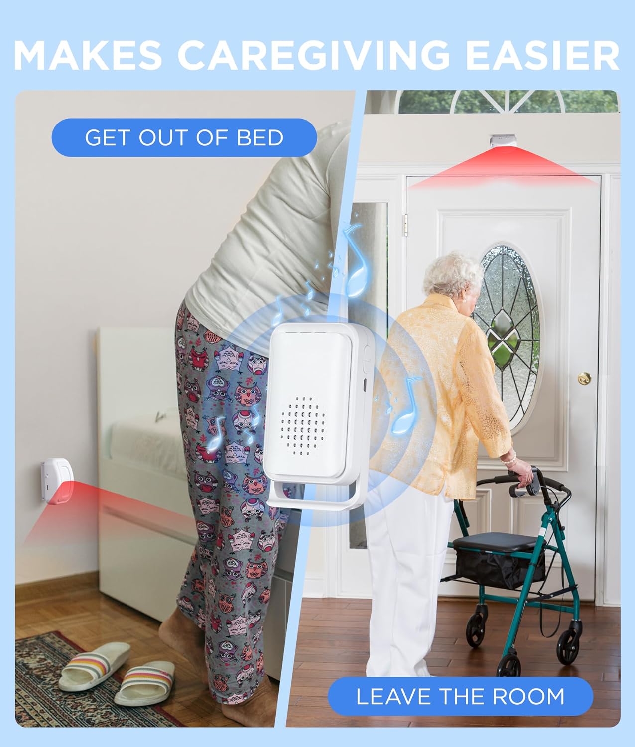 Newly Upgraded 2025 Bed Alarm for Elderly Dementia Patients - Wireless Fall Detection & Motion Sensor Alert System for Seniors, Dementia & Alzheimer Patients (1 Sensor + 1 Receiver)