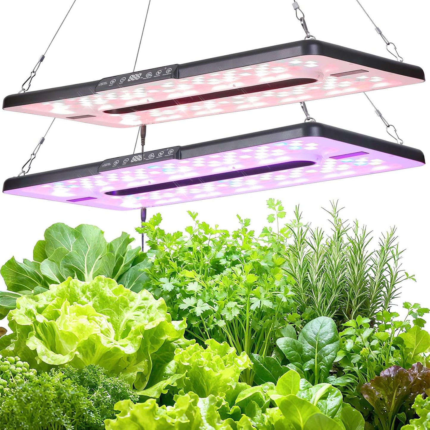 22" x 10" Grow Lights for Indoor Plants and Vegetables, Full Spectrum LED Growing Lamp for Indoor Garden Greenhouse - Features Two Smart Light Mode, 12~23H Timer - 2 Pack (2 in Series Black)