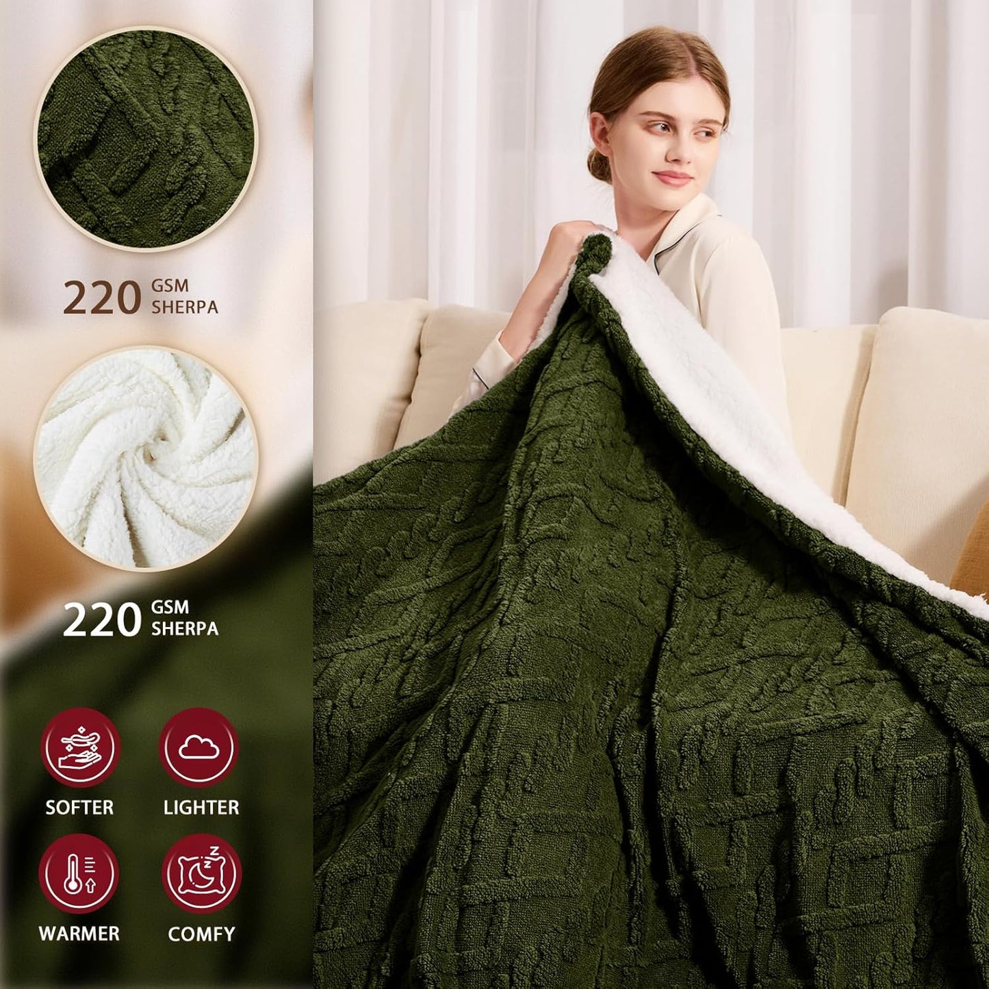 Heated Electric Blanket Queen Size-84"x90" Heating Blanket with 10 Heating Levels & 5 Time Settings Over-Heat Protection，Winter Warmer for Adults with ETL Certification（Green）