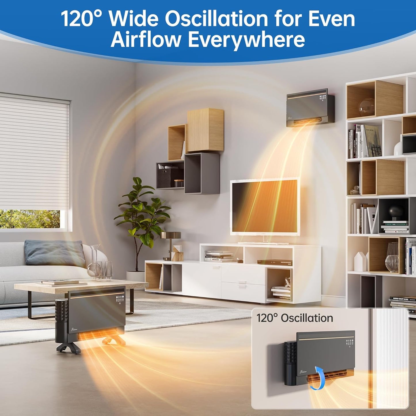 1800W Smart Electric Panel Space Heater with Bluetooth Speaker, Lyric Display & RGB Lights, 6-in-1Heater Fan, App/Voice/Remote/Touch Control, Wall-Mount or Freestanding, Works with Alexa