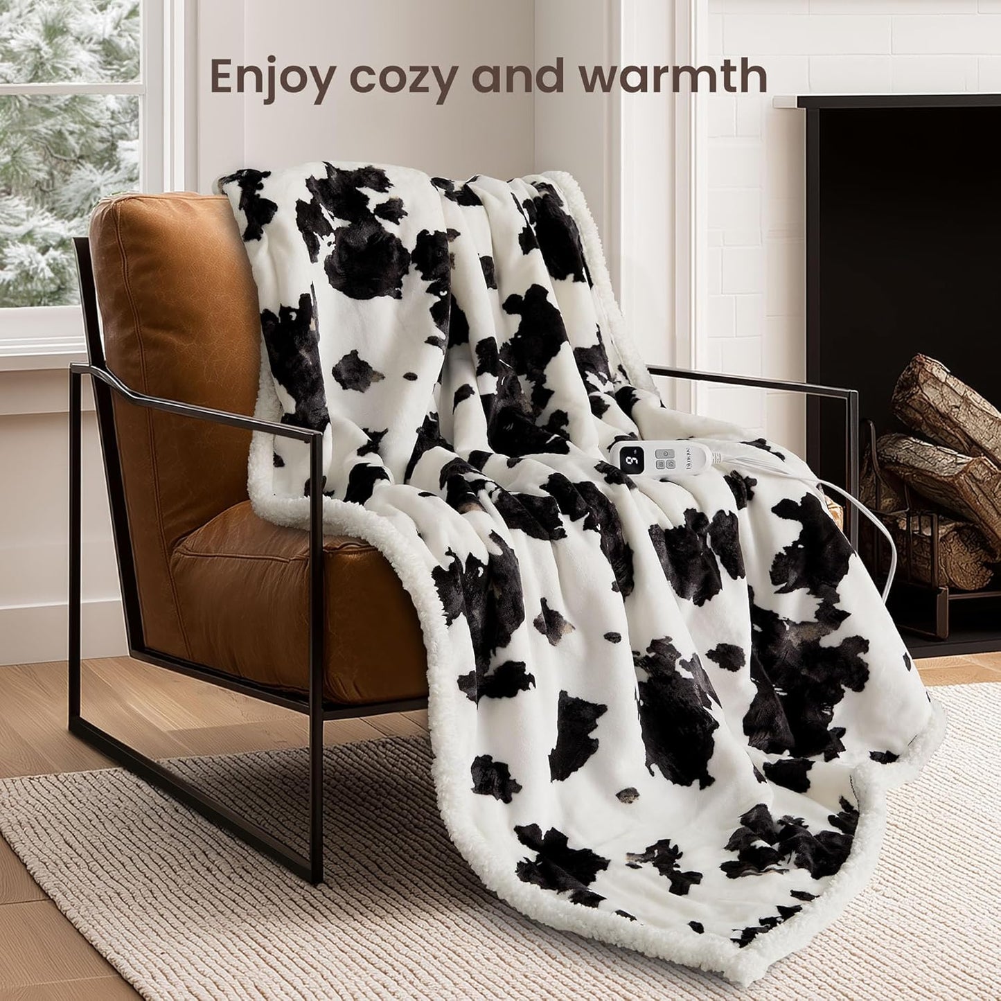 Heated Blanket Throw Electric Blanket – Fast Heating Blanket with 10 Heat Settings & 10 Hours Auto Off, Cow Print Blanket Cozy Soft Fleece Sherpa, Washable, Warm Gifts for Grandma