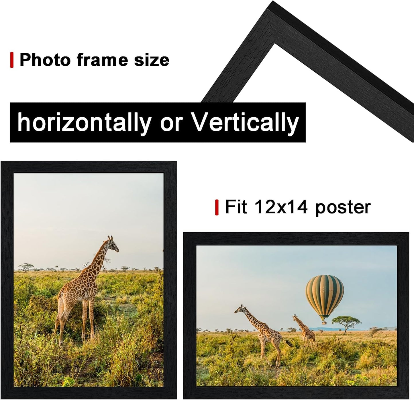 12x14 Picture Frame Black Set of 5,Wooden Frame 12x14 Wall Gallery Poster Photo frame with Durable Shatter Resistant Plexiglass for Wall Mounting Family -friend- wedding best gift