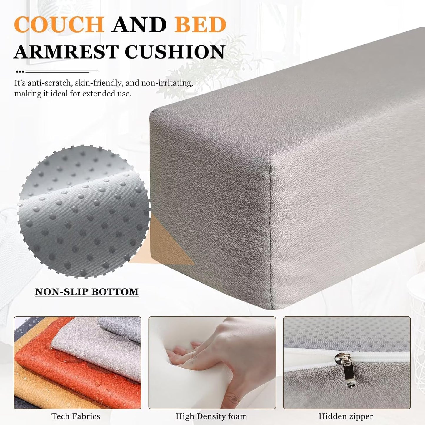 2 Pack Couch Arm Rest Pillow 8''x8''x20'' Faux Leatharie Armrest Cushion, High Density Foam Pillows, Removable & Washable Headboard Elbow Support for Armchair Sofa Bed, Dark Gray