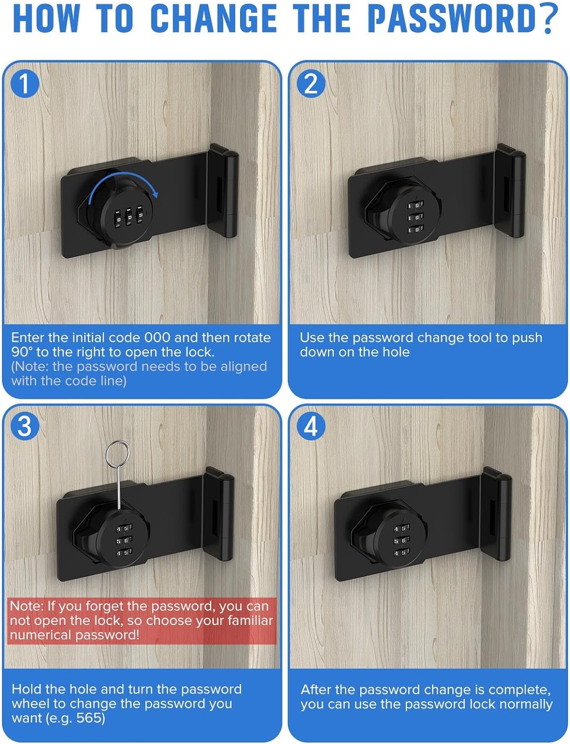 Cabinet Password Hasp Locks, 90 Degree Barn Door Lock, Household Security Combination Latch Lock for Locker, Fence, Bathroom, Outdoor, Garden (Black-2PCS)