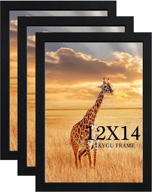 12x14 Picture Frame Black Set of 3,Wooden Frame 12x14 Wall Gallery Poster Photo frame with Durable Shatter Resistant Plexiglass for Wall Mounting Family -friend- wedding best gift