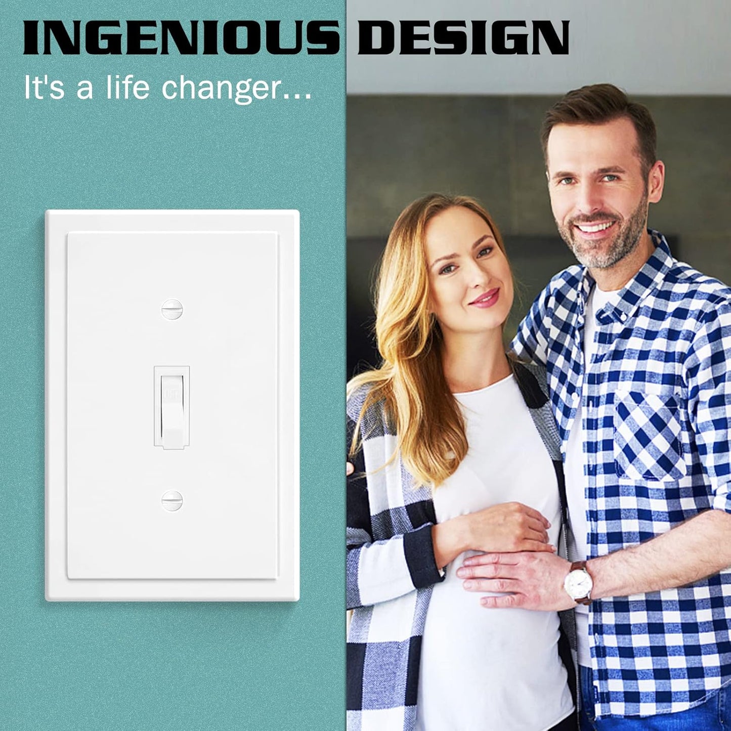 1-Gang Modern Edge Decorative Wall Plate Cover Switch Outlet Single Toggle Electrical Faceplate for Light Switches, Smart Switch, GFCI, Dimmers, Receptacle, USB Outlet (10 Pack, Single Toggle)