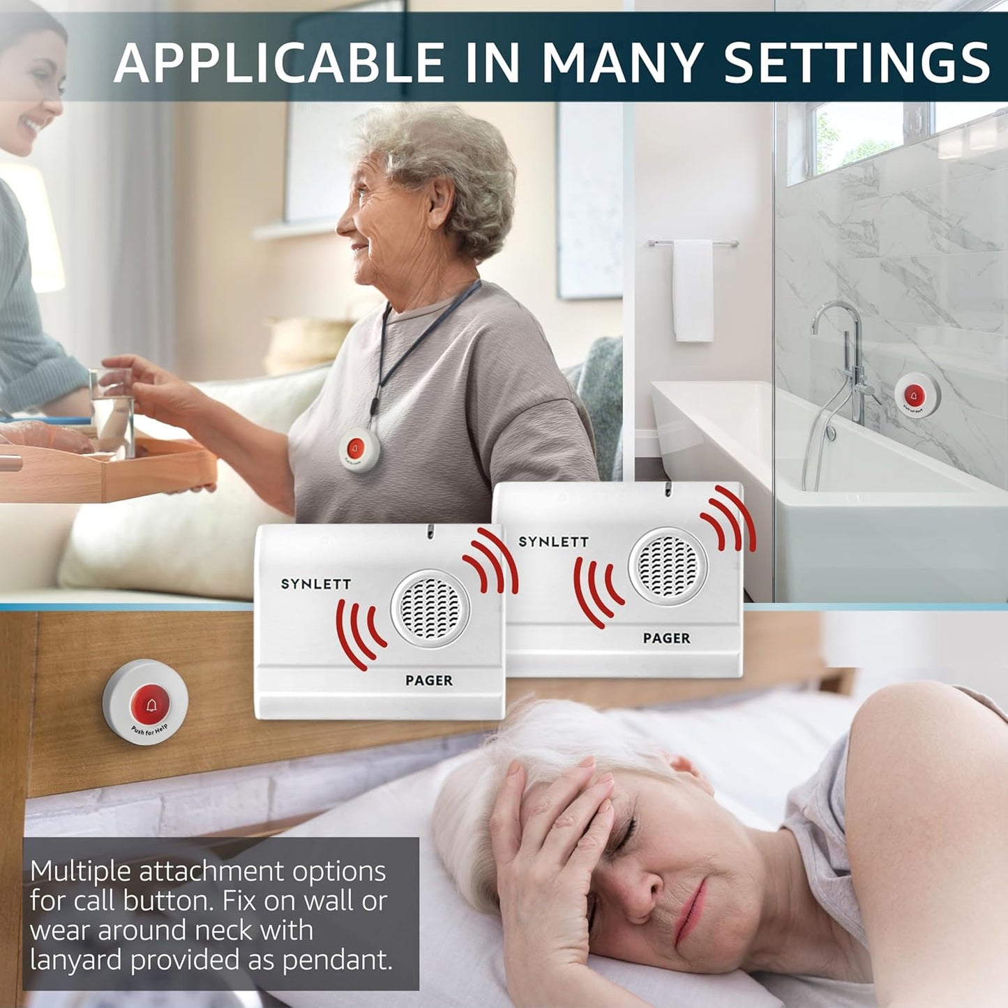 2 Caregiver Pagers with 1 Call Button SOS Alert System for Elderly Seniors Patients Home Care Nurse Call Bed Alarm Emergency Monitoring