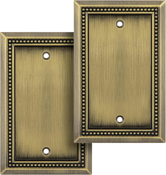 Henne Bery Sunken Pearls Heavy Duty Decorative Wall Plate Switch Plate Outlet Cover (Single Blank, 2 Pack, Antique Brass)