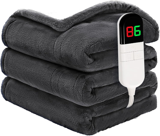 Heated Blanket Twin 62"×84" - Premium Cosy Soft Electric Blanket with 6 Heating Levels,Fast Heating Flannel Sherpa Machine Washable Blanket for Bed & Couch - Auto Shut Off Grey
