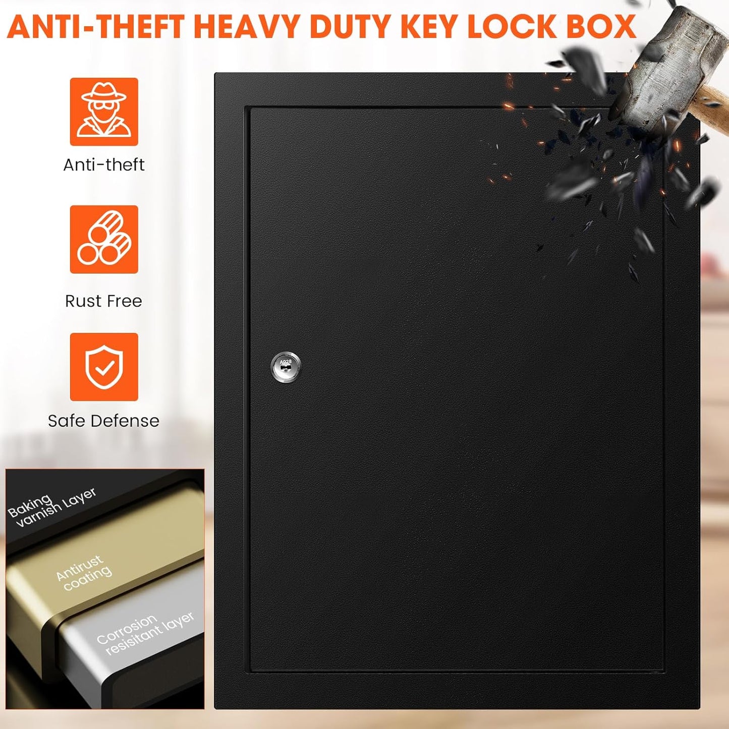 125 Position Key Cabinet Wall Mount with Anti-Theft Deposit Key Slot, Key Box Organizer with Key Hooks & 125 Tags Key Labels, Key Safe for Hotels & Office & Companies & Car Dealerships