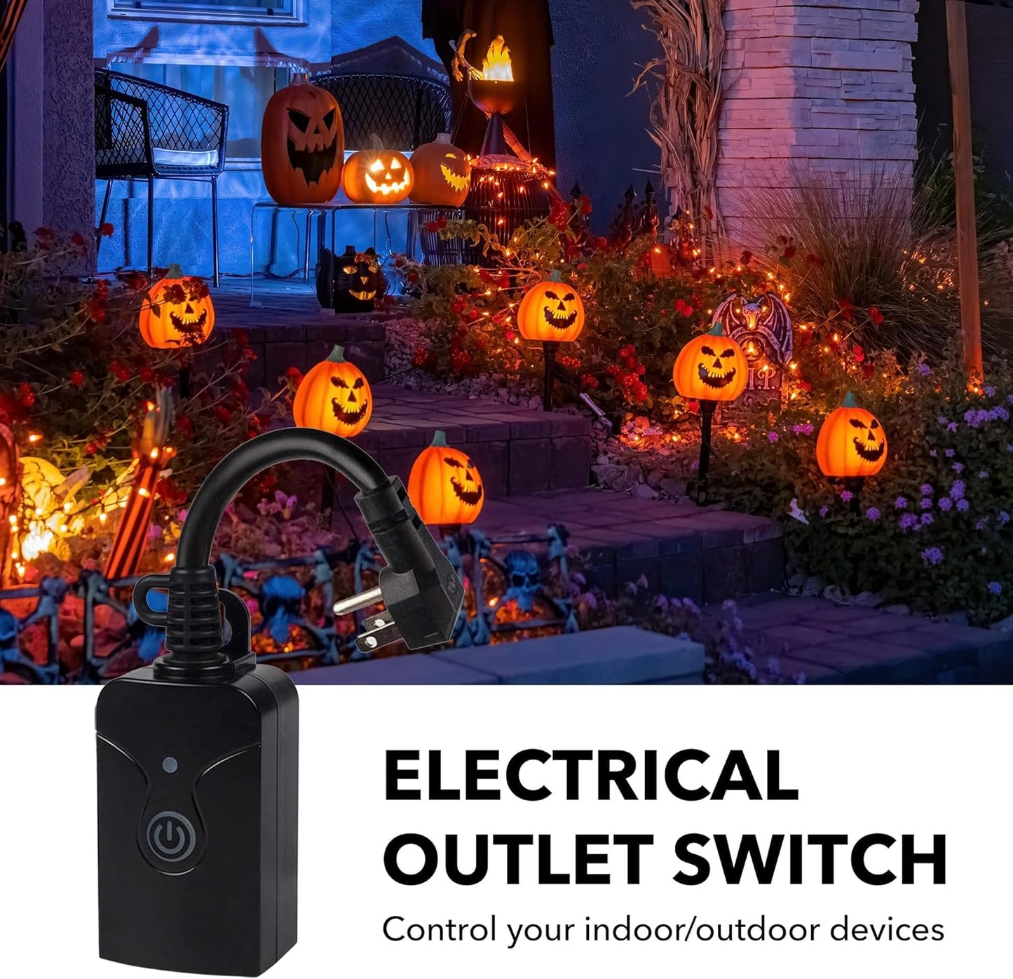 HBN Outdoor Indoor Wireless Remote Control 3-Prong Outlet Weatherproof Heavy Duty 15 A Compact 1 Remote 3 Outlets with Remote 6-inch Cord 100ft Range ETL Listed (Battery Included)