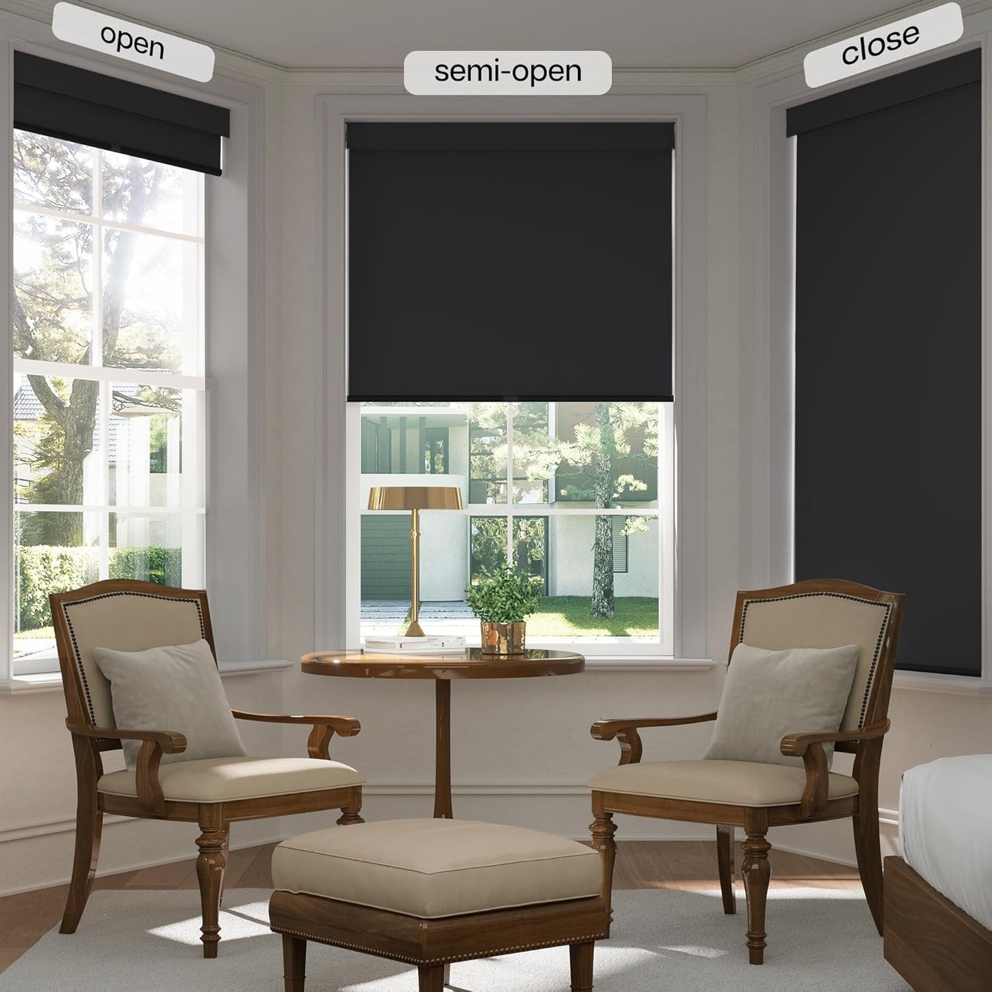 LazBlinds No Drill Blinds for Indoor Windows, Blackout Roller Shades, Cordless Window Blackout Blinds, Thermal Insulated Fabric UV Protection for Home and Office, 38" W x 72" H, Black