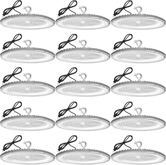 15 Pack 300W UFO Led High Bay Light,120VAC,5000K Daylight Commercial Bay Lighting,IP66 Waterproof,45050LM,1300W MH/HPS with Plug Area Light for Warehouse/Shop/Workshop/Barn/Gym/Factory